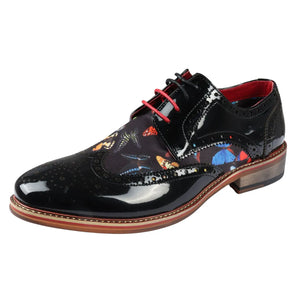 Julius - Brogsy męskie z lakierowanej skóry w motyle - Czarny - Justin Reess - 3