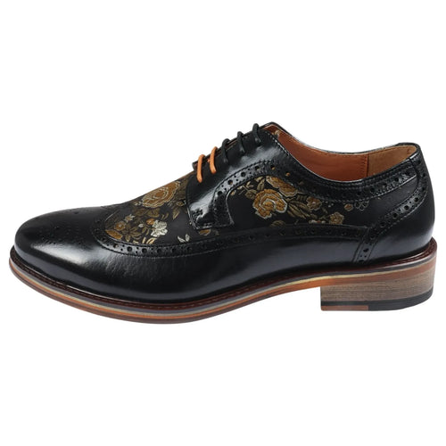 Justin Reess Ross - Men's Floral Print Leather Brogue Shoes