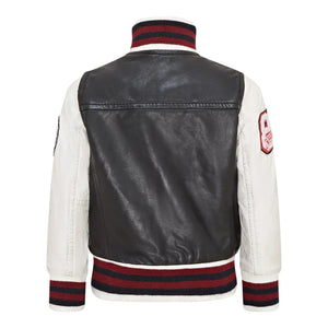 Kurtka bomberka dziecięca czarna skórzana w stylu letterman - Infinity Leather - 4