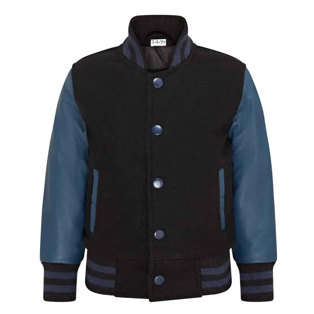 Kinder Schwarz Marine Varsity Bomberjacke - Infinity Leather - 1