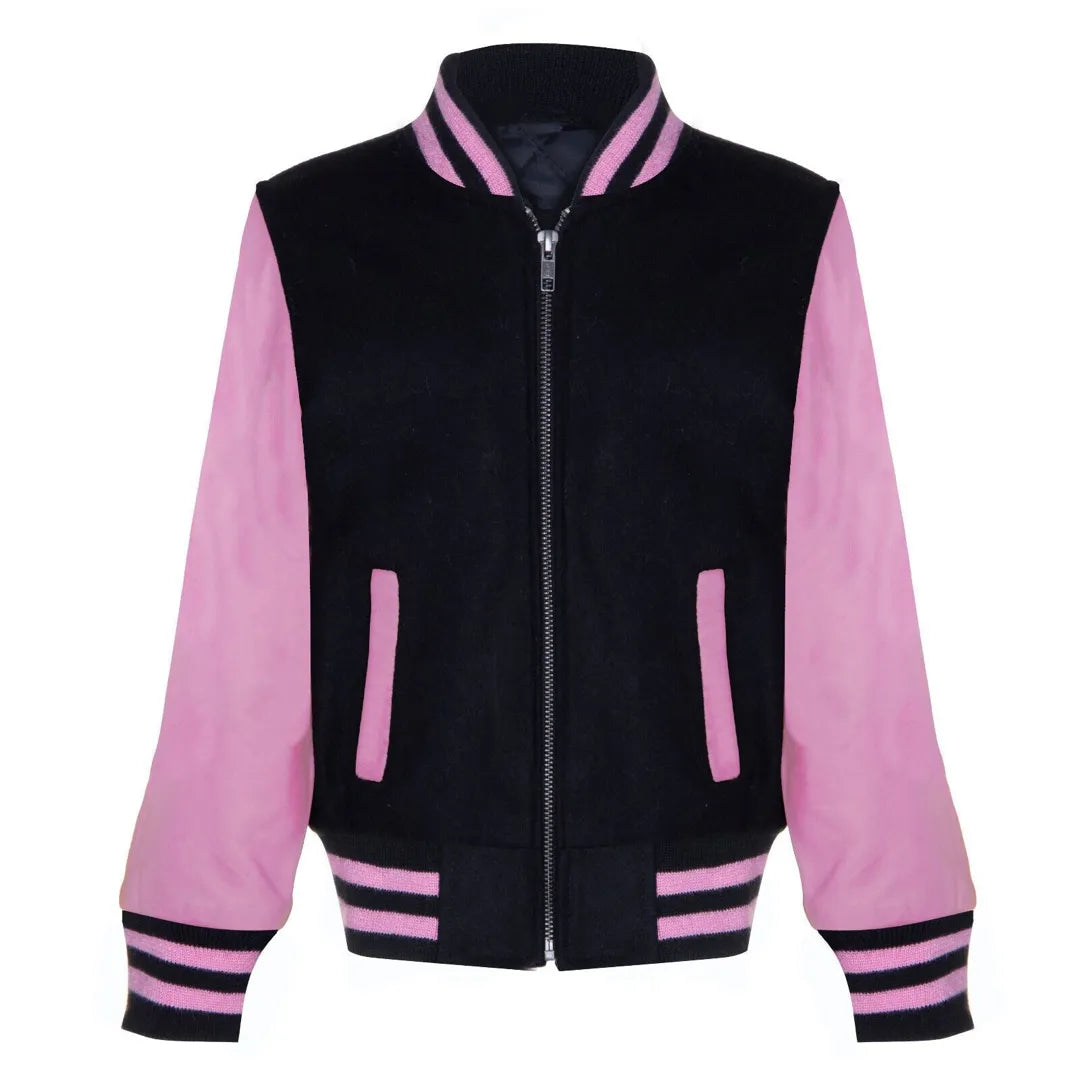 Chaqueta bomber varsity negra para niños de Black Pink - Infinity Leather - 1