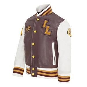Kurtka bomberka dziecięca bordowa skórzana w stylu letterman - Infinity Leather - 2