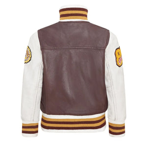 Kurtka bomberka dziecięca bordowa skórzana w stylu letterman - Infinity Leather - 4
