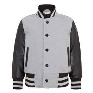 Kinder Grau Schwarz Varsity Bomberjacke - Infinity Leather - 1
