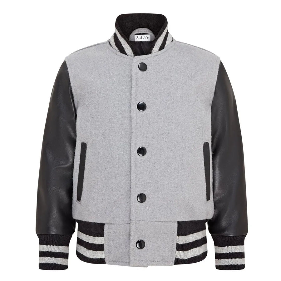 Kinder Grau Schwarz Varsity Bomberjacke - Infinity Leather - 1