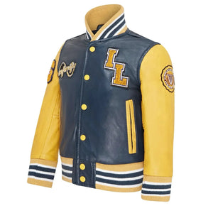 Kurtka bomberka dziecięca granatowa skórzana w stylu letterman - Infinity Leather - 2