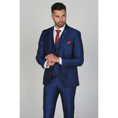 Kingsley - Gilet et pantalon blazer uni bleu pour homme
