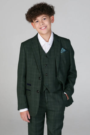 Leo - Boys Green 3 Piece Checked Suit - Paul Andrew - 1