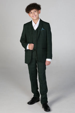 Leo - Boys Green 3 Piece Checked Suit - Paul Andrew - 2