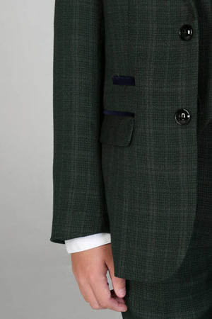Leo - Boys Green 3 Piece Checked Suit - Paul Andrew - 3