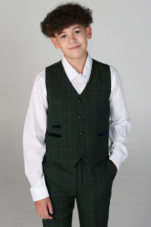 Leo - Boys Green 3 Piece Checked Suit - Paul Andrew - 5