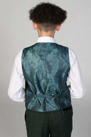 Leo - Boys Green 3 Piece Checked Suit - Paul Andrew - 6