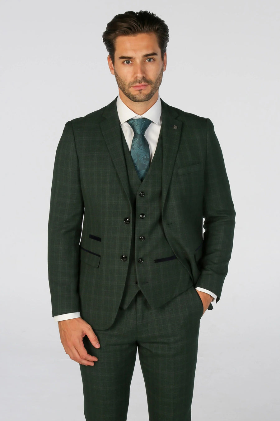 Leo - Traje entallado a cuadros de 3 piezas de hombre de color verde - Paul Andrew - 1