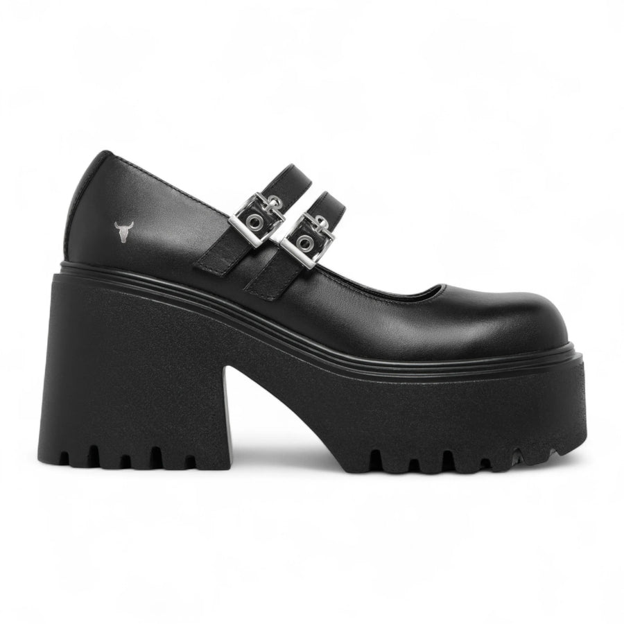 Lessons - Women's Black Leather Chunky Heel Buckle Shoes - Windsorsmith - 1