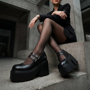 Lessons - Women's Black Leather Chunky Heel Buckle Shoes - Windsorsmith - 2
