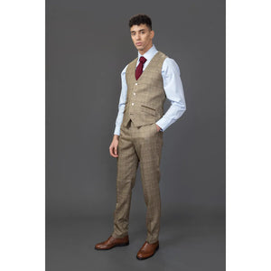 Liam - Traje de 3 piezas marrón a cuadros para hombre - Robert Simon - 4
