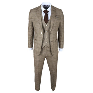 Liam - Traje de 3 piezas marrón a cuadros para hombre - Robert Simon - 5