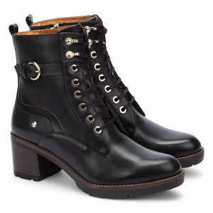 Llanes - Women’s Black Leather Mid-Heel Combat Ankle Boots - Pikolinos - 2