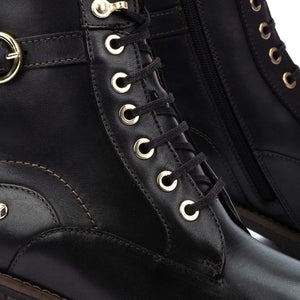 Llanes - Women’s Black Leather Mid-Heel Combat Ankle Boots - Pikolinos - 6
