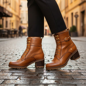 Llanes - Women’s Brandy Brown Leather Mid-Heel Ankle Boots - Pikolinos - 3