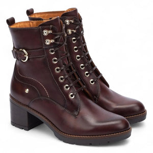 Llanes - Women’s Caoba Brown Leather Mid-Heel Ankle Boots - Pikolinos - 2