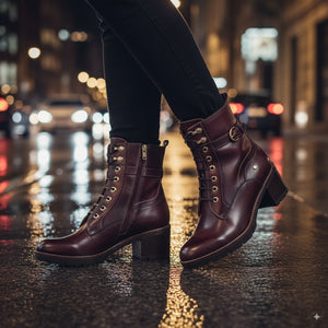 Llanes - Women’s Caoba Brown Leather Mid-Heel Ankle Boots - Pikolinos - 3