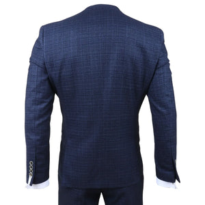 Luis - Niebieski 3-częściowy garnitur męski Slim Fit w kratę - Robert Simon - 6