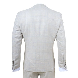 Luis - Kremowy 3-częściowy garnitur męski Slim Fit w kratę - Robert Simon - 7