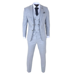 Luis - Jasnoniebieski 3-częściowy garnitur męski Slim Fit w kratę - Robert Simon - 3