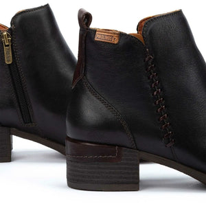 Malaga - Women’s Black Mid Heel Zip Leather Ankle Boots - Pikolinos - 6
