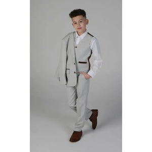 Mark - Boy's Grey Stone 3 Piece Tweed Check Suit - Paul Andrew - 3