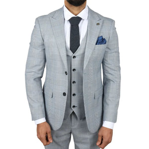 Mark - Granatowy 3-częściowy garnitur męski z tweedu w kratę Tailored Fit - Paul Andrew - 1