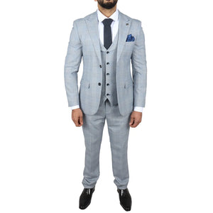 Mark - Granatowy 3-częściowy garnitur męski z tweedu w kratę Tailored Fit - Paul Andrew - 2