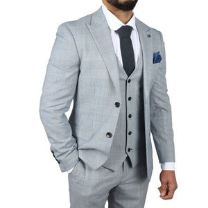 Mark - Granatowy 3-częściowy garnitur męski z tweedu w kratę Tailored Fit - Paul Andrew - 4
