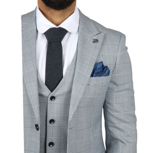 Mark - Granatowy 3-częściowy garnitur męski z tweedu w kratę Tailored Fit - Paul Andrew - 5