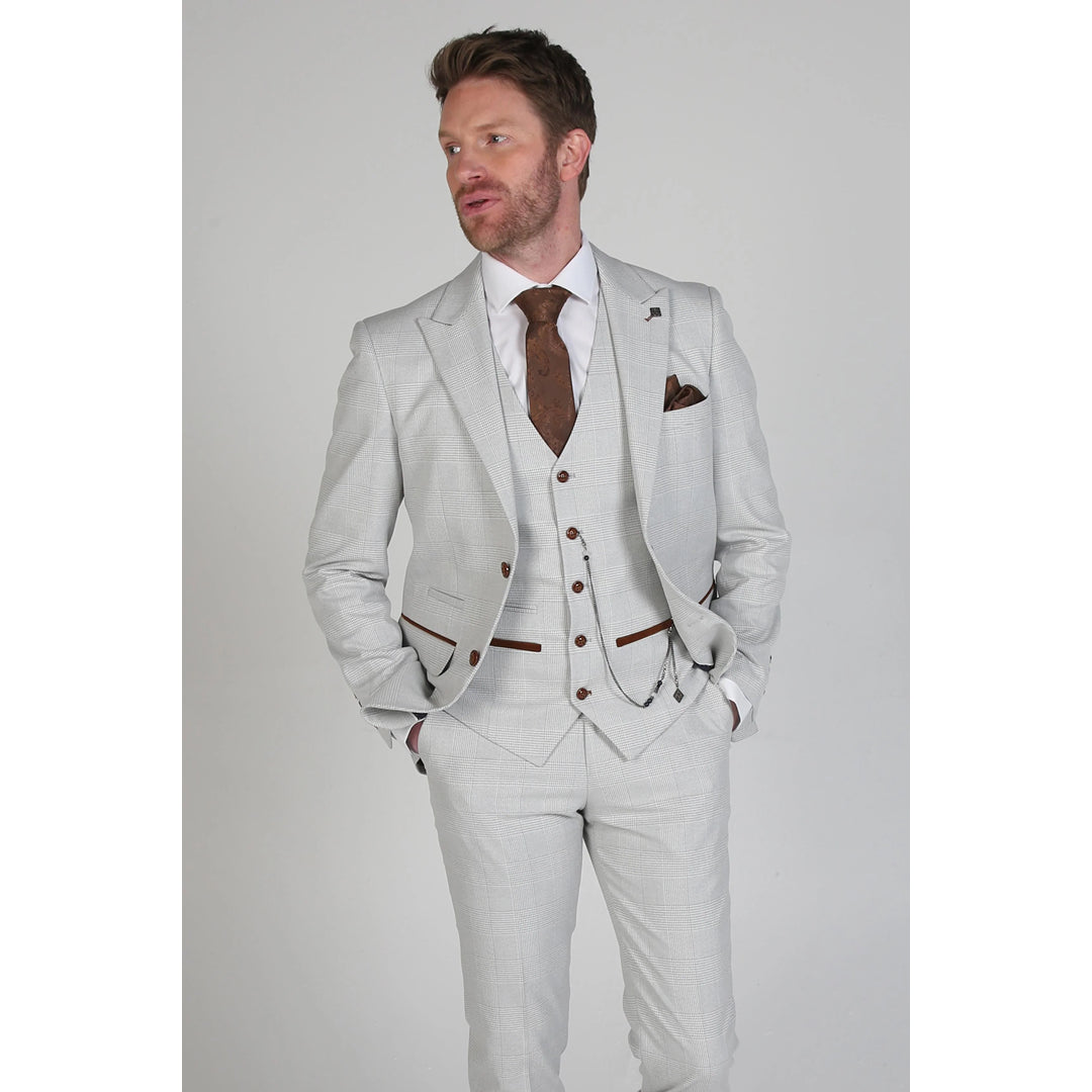 Mark - Men's Beige Check Blazer Waistcoat And Trousers