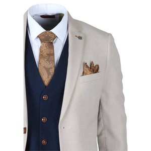 Mayfair - Costume 3 pièces crème pour homme avec gilet bleu marine - Paul Andrew - 4
