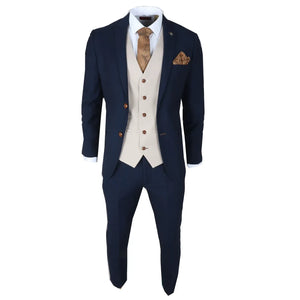 Mayfair - Men's 3 Piece Navy Suit With Cream Waistcoat - Paul Andrew - 2
