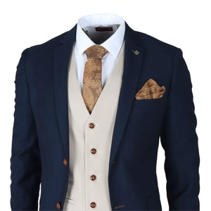 Mayfair - Men's 3 Piece Navy Suit With Cream Waistcoat - Paul Andrew - 3