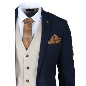 Mayfair - Men's 3 Piece Navy Suit With Cream Waistcoat - Paul Andrew - 4