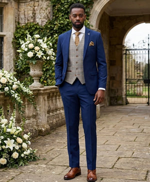 Mayfair Navy Textured Suit with Harris Brown Tweed Waistcoat - Paul Andrew - 2