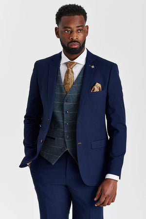 Completo Mayfair blu navy testurizzato con gilet in tweed blu navy Harris - Paul Andrew - 1