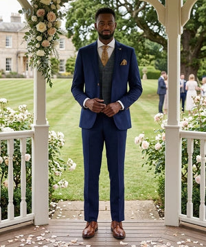 Completo Mayfair blu navy testurizzato con gilet in tweed blu navy Harris - Paul Andrew - 2