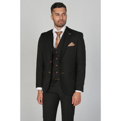 Mayfair - Men's Plain Black Blazer Waistcoat and Trousers