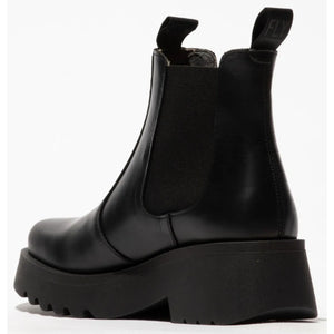 MEDI789FLY - Women's Wedge Heel Leather Chelsea Boots - Black - Fly London - 11
