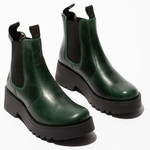 MEDI789FLY - Women's Wedge Heel Leather Chelsea Boots - Green - Fly London - 6