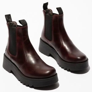 MEDI789FLY - Women's Wedge Heel Leather Chelsea Boots - Wine - Fly London - 2