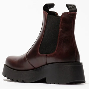 MEDI789FLY - Women's Wedge Heel Leather Chelsea Boots - Wine - Fly London - 3