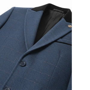 Men's 3/4 Long Overcoat Jacket Herringbone Tweed Coat Peaky Blinders - Blue - TruClothing.com - 23