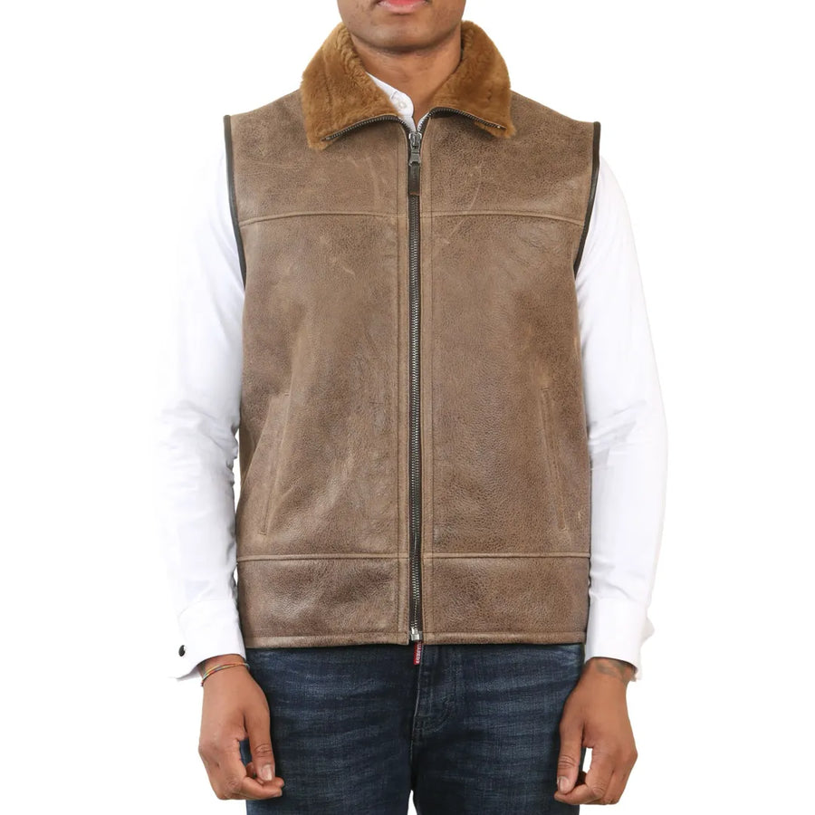Gilet da uomo in shearling di pecora aviator - Zenzero - Infinity Leather - 1